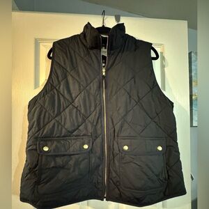 J. Crew Black Quilted Vest with Gold Details